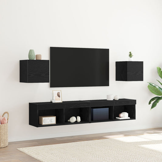 Black Oak Wall Mounted TV Cabinets Set, 2 pcs, 30.5x30x30 cm