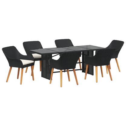 7 Piece Garden Dining Set Black Poly Rattan