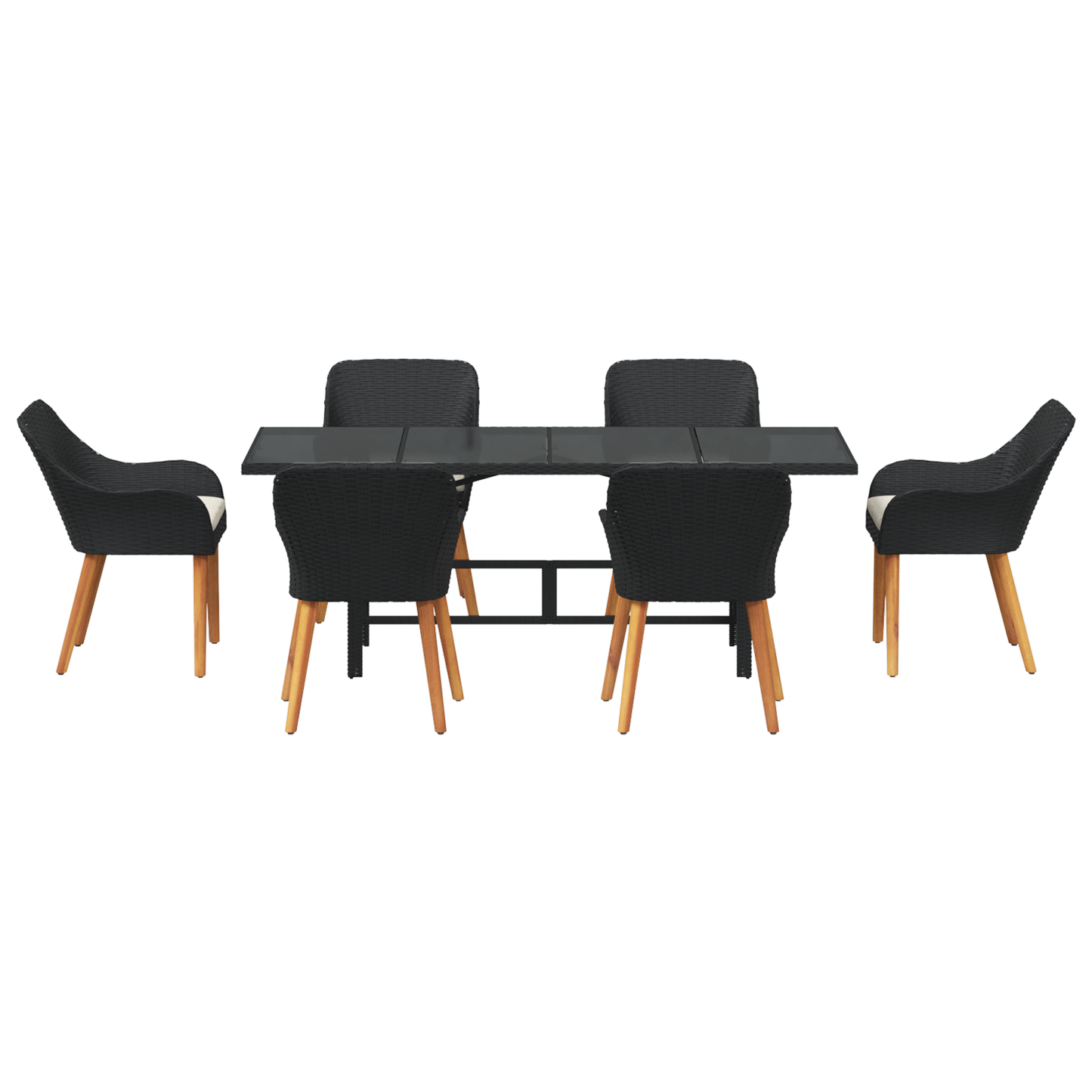 7 Piece Garden Dining Set Black Poly Rattan