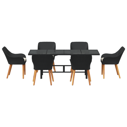 7 Piece Garden Dining Set Black Poly Rattan