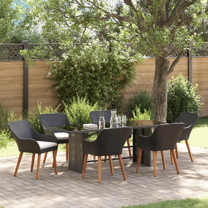 7 Piece Garden Dining Set Black Poly Rattan