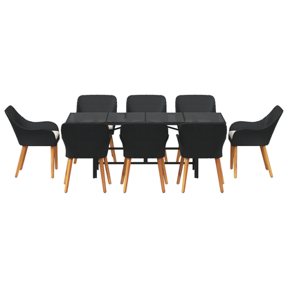 9 Piece Garden Dining Set Black Poly Rattan
