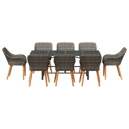 9 Piece Garden Dining Set Grey Poly Rattan