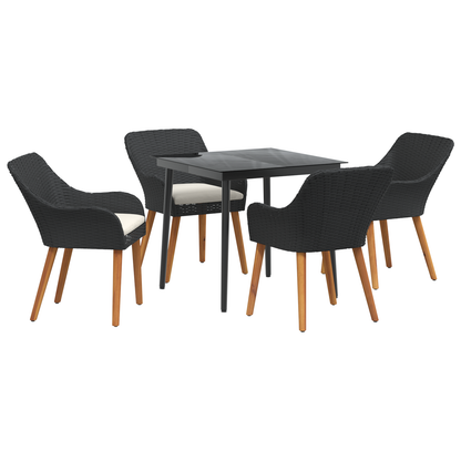 5 Piece Garden Dining Set Black Poly Rattan