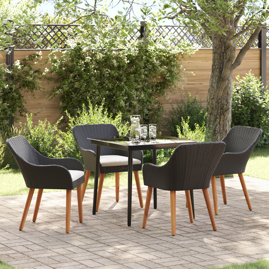 5 Piece Garden Dining Set Black Poly Rattan