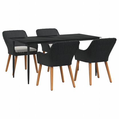 5 Piece Garden Dining Set Black Poly Rattan