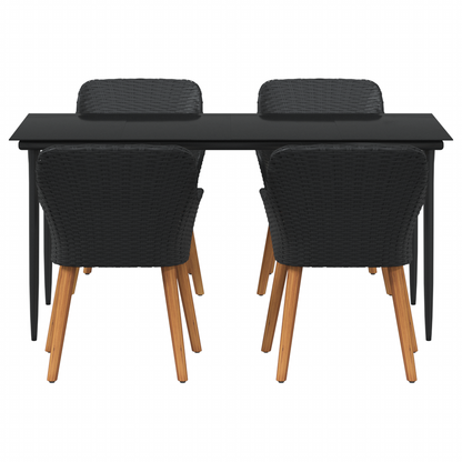 5 Piece Garden Dining Set Black Poly Rattan