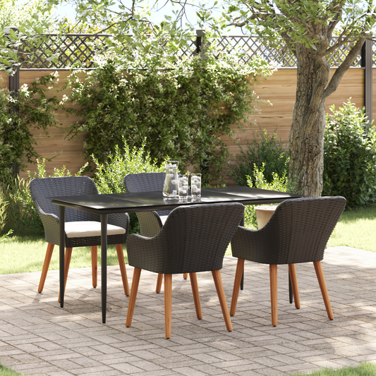 5 Piece Garden Dining Set Black Poly Rattan