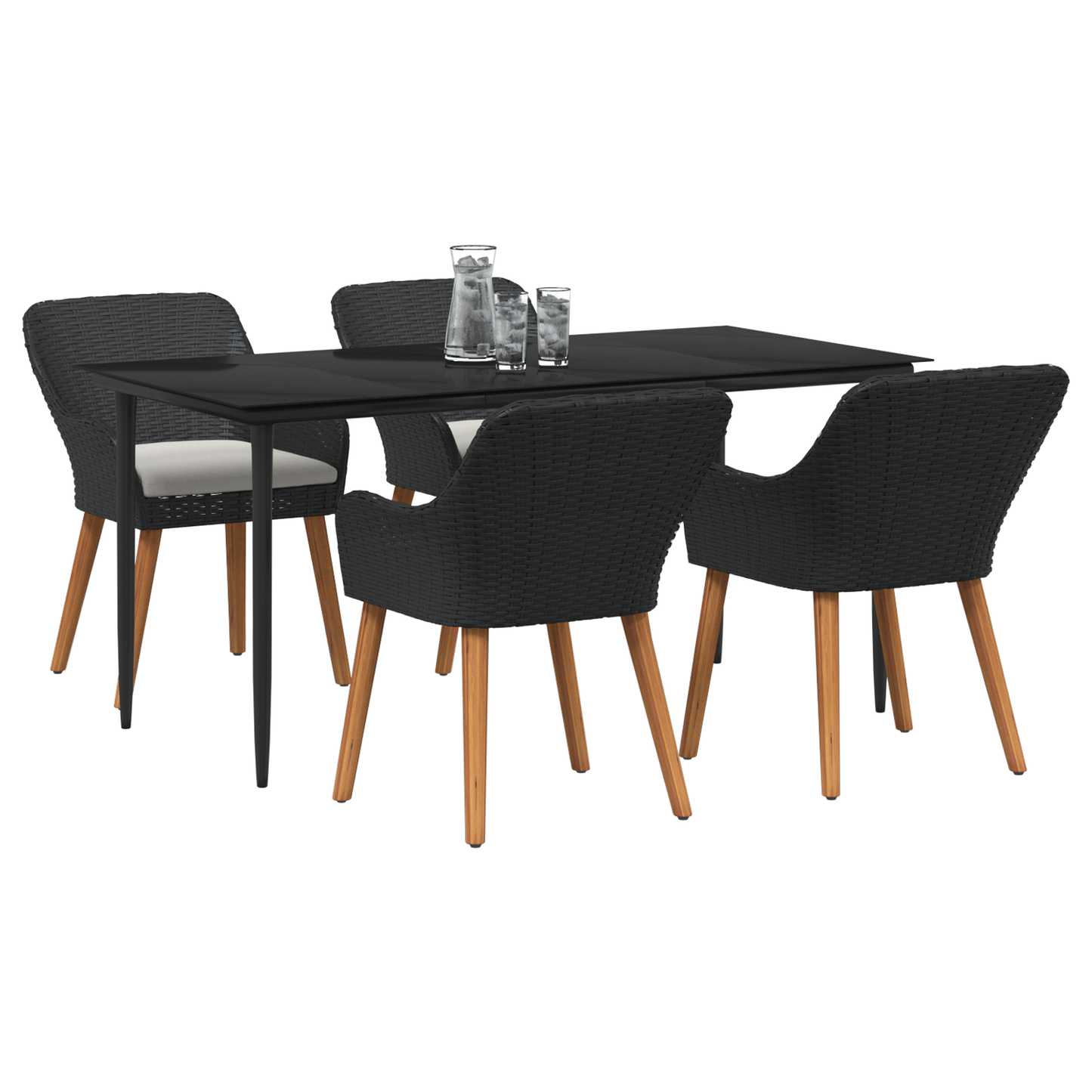 5 Piece Garden Dining Set Black Poly Rattan
