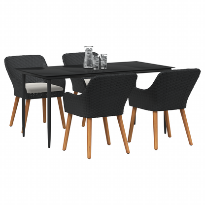 5 Piece Garden Dining Set Black Poly Rattan