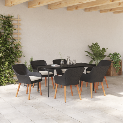 7 Piece Garden Dining Set Black Poly Rattan