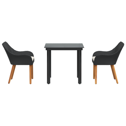 3 Piece Garden Dining Set Black Poly Rattan