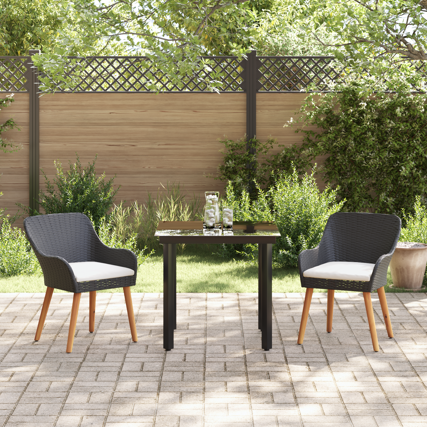 3 Piece Garden Dining Set Black Poly Rattan