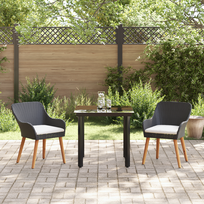 3 Piece Garden Dining Set Black Poly Rattan