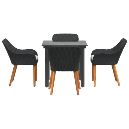 5 Piece Garden Dining Set Black Poly Rattan
