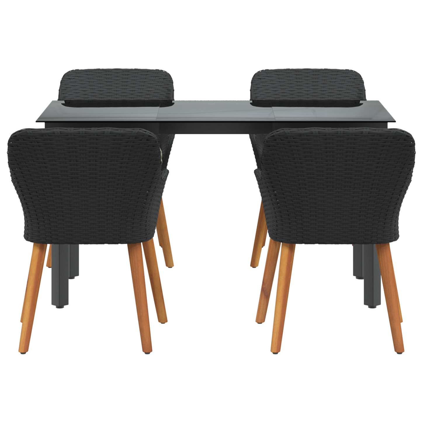 5 Piece Garden Dining Set Black Poly Rattan