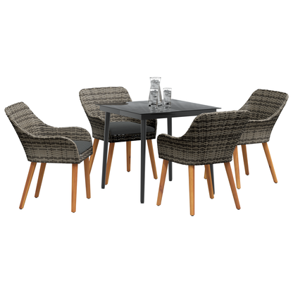 5 Piece Garden Dining Set Grey Poly Rattan