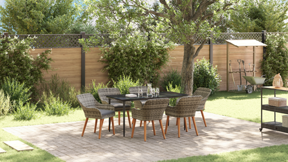 7 Piece Garden Dining Set Grey Poly Rattan