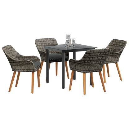 5 Piece Garden Dining Set Grey Poly Rattan