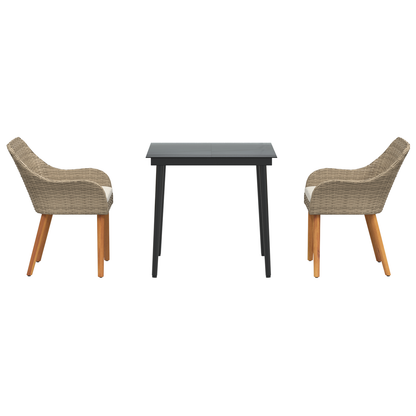 3 Piece Garden Dining Set Beige Poly Rattan