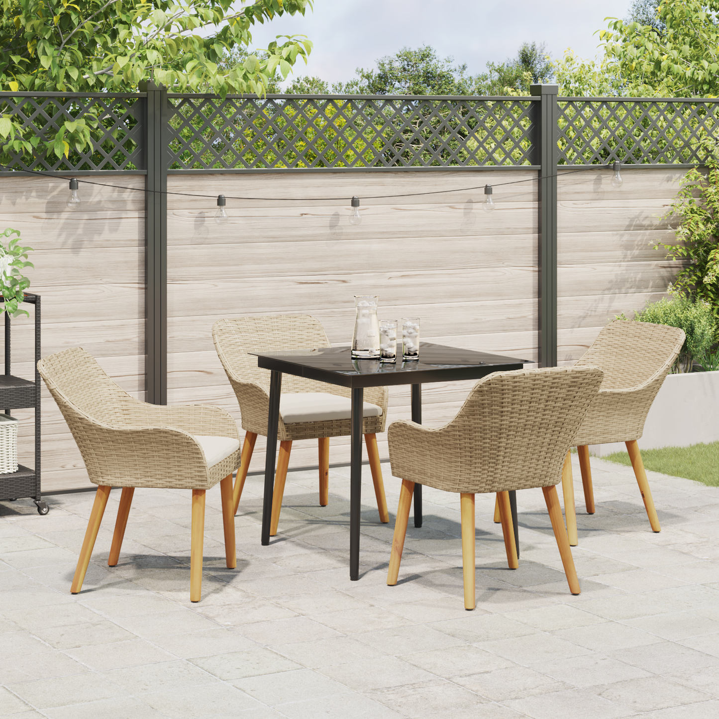 5 Piece Garden Dining Set Beige Poly Rattan