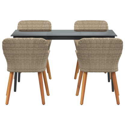 5 Piece Garden Dining Set Beige Poly Rattan