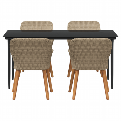5 Piece Garden Dining Set Beige Poly Rattan