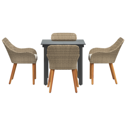 5 Piece Garden Dining Set Beige Poly Rattan