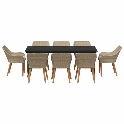 9 Piece Garden Dining Set Beige Poly Rattan