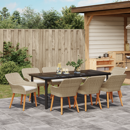 9 Piece Garden Dining Set Beige Poly Rattan