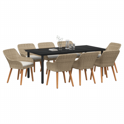 9 Piece Garden Dining Set Beige Poly Rattan
