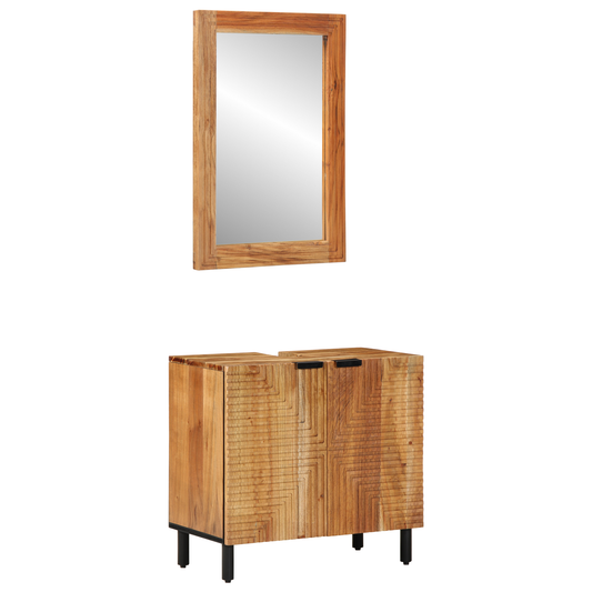 2 Piece Bathroom Furniture Set Brown Solid Wood Acacia