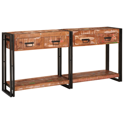 Console Tables Set of 2 with Drawers, Multicolour Solid Wood Reclaimed