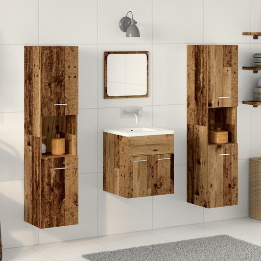 4 Piece Bathroom Furniture Set - Old Wood Engineered Wood