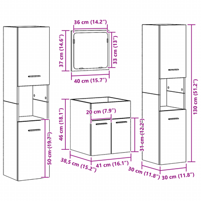 4 Piece Bathroom Furniture Set - Old Wood Engineered Wood