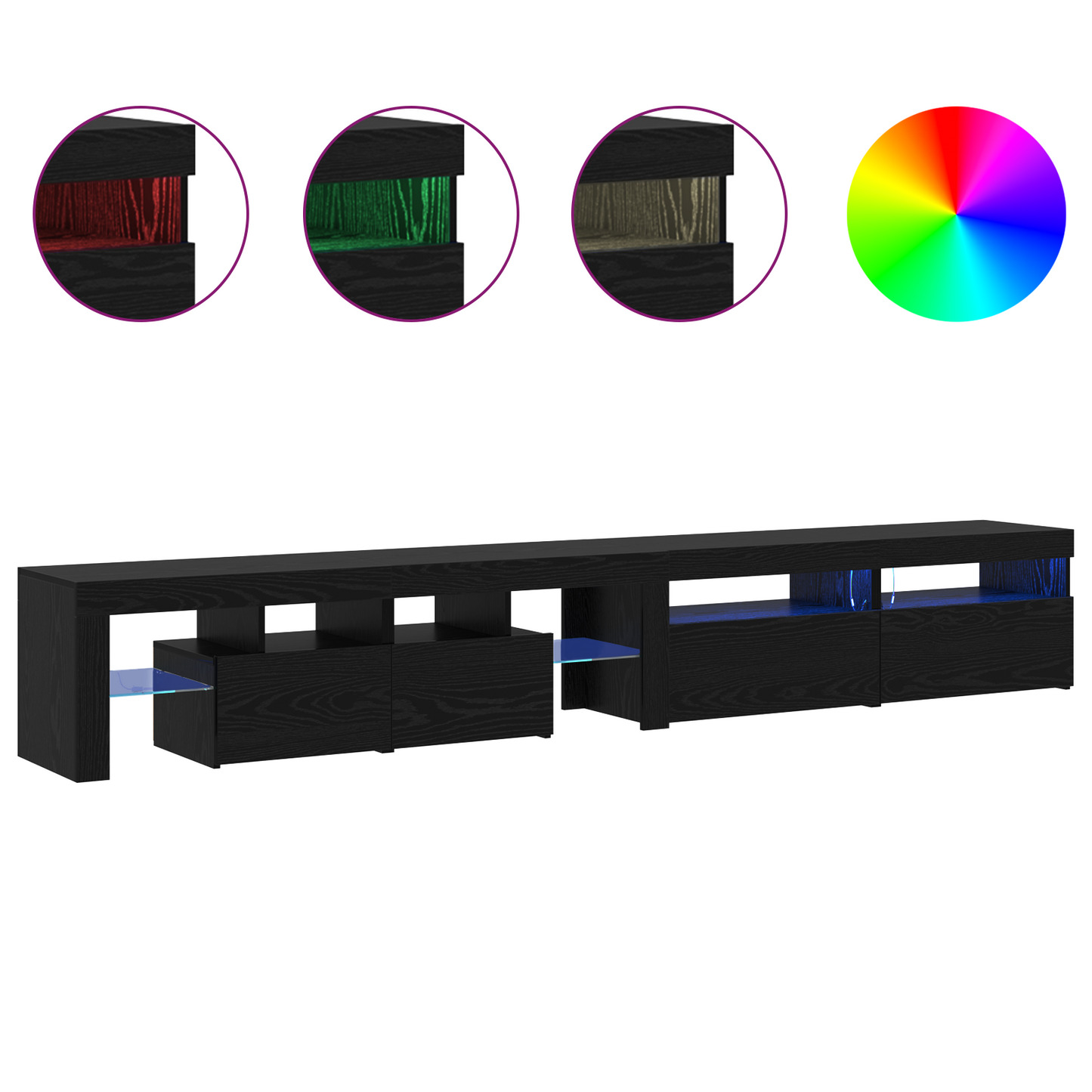TV Cabinets 3 pcs with LED Lights Black Oak Engineered Wood