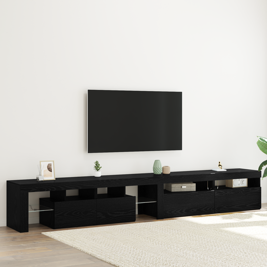 TV Cabinets 3 pcs with LED Lights Black Oak Engineered Wood