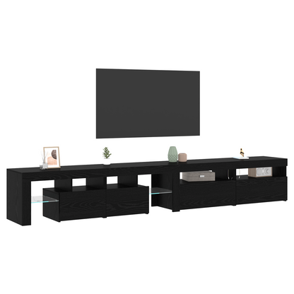 TV Cabinets 3 pcs with LED Lights Black Oak Engineered Wood