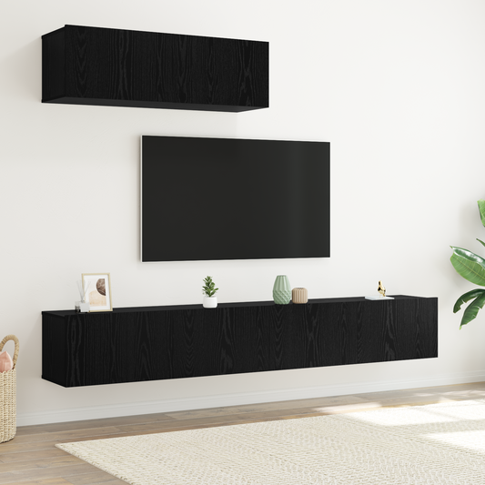 3 Piece TV Cabinet Set Wall-Mounted Black Oak Engineered Wood