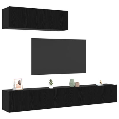 3 Piece TV Cabinet Set Wall-Mounted Black Oak Engineered Wood