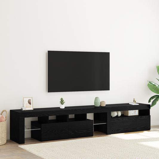 TV Cabinets 2 pcs with LED Lights Black Oak Engineered Wood