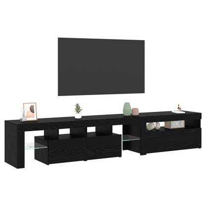 TV Cabinets 2 pcs with LED Lights Black Oak Engineered Wood