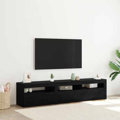 TV Cabinets 2 pcs with LED Lights Black Oak Engineered Wood