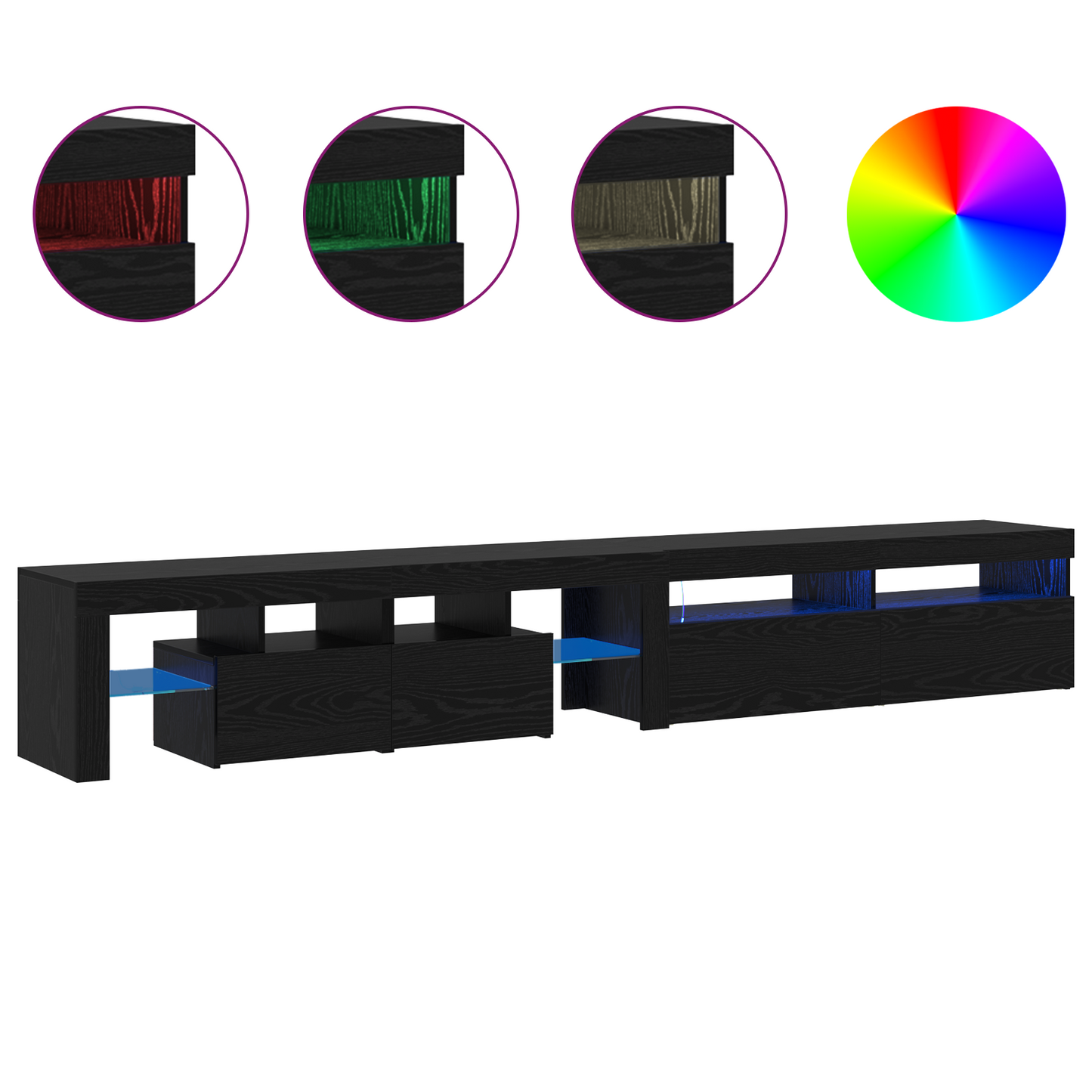TV Cabinets 2 pcs with LED Lights Black Oak Engineered Wood