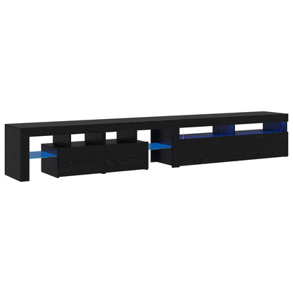 TV Cabinets 2 pcs with LED Lights Black Oak Engineered Wood