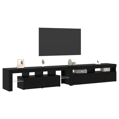 TV Cabinets 2 pcs with LED Lights Black Oak Engineered Wood
