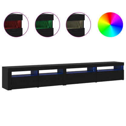 3 Piece TV Cabinet Set with LED Lights Black Oak Engineered Wood