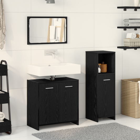 3 Piece Bathroom Furniture Set Black Oak Engineered Wood