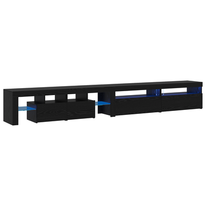 TV Cabinets 3 pcs with LED Lights Black Oak Engineered Wood