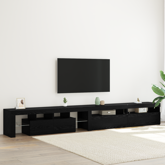 TV Cabinets 3 pcs with LED Lights Black Oak Engineered Wood